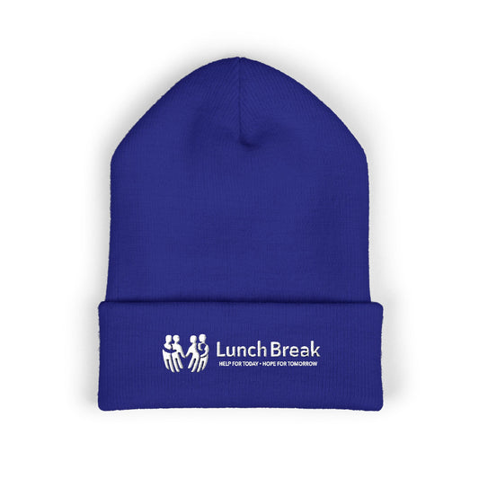 Lunch Break Embroidered Cuffed Beanie — Cozy Workday & Volunteer Knit Hat